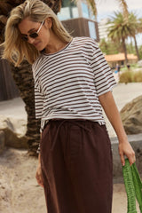 Relax Boxy Tee - Choc/White Stripes