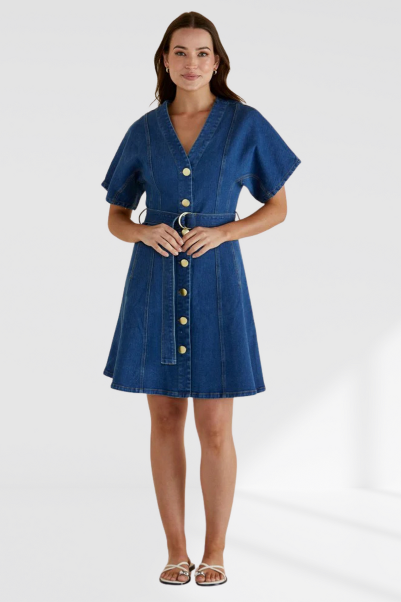 Fiori Denim Dress - Mid Wash