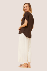Lina linen top - chocolate
