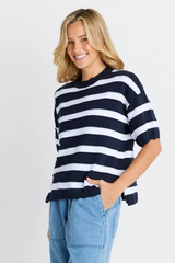 Libby Boxy Top- Navy stripe