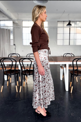 Velvet Floral Midi Skirt