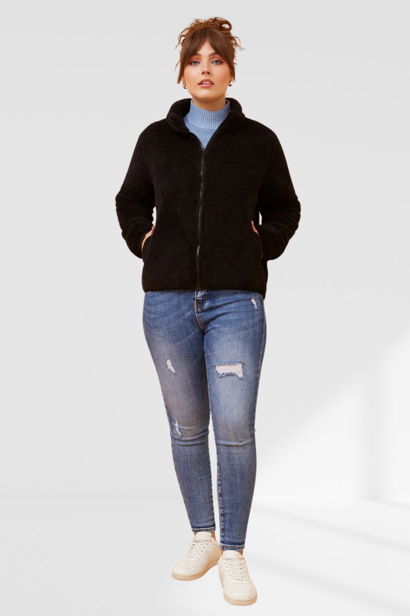 Taylee Zip Teddy Jacket - Black