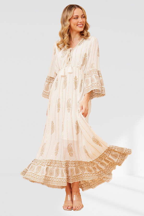 Paisley Boho Maxi Dress - Cream