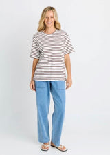 Relax Boxy Tee - Choc/White Stripes