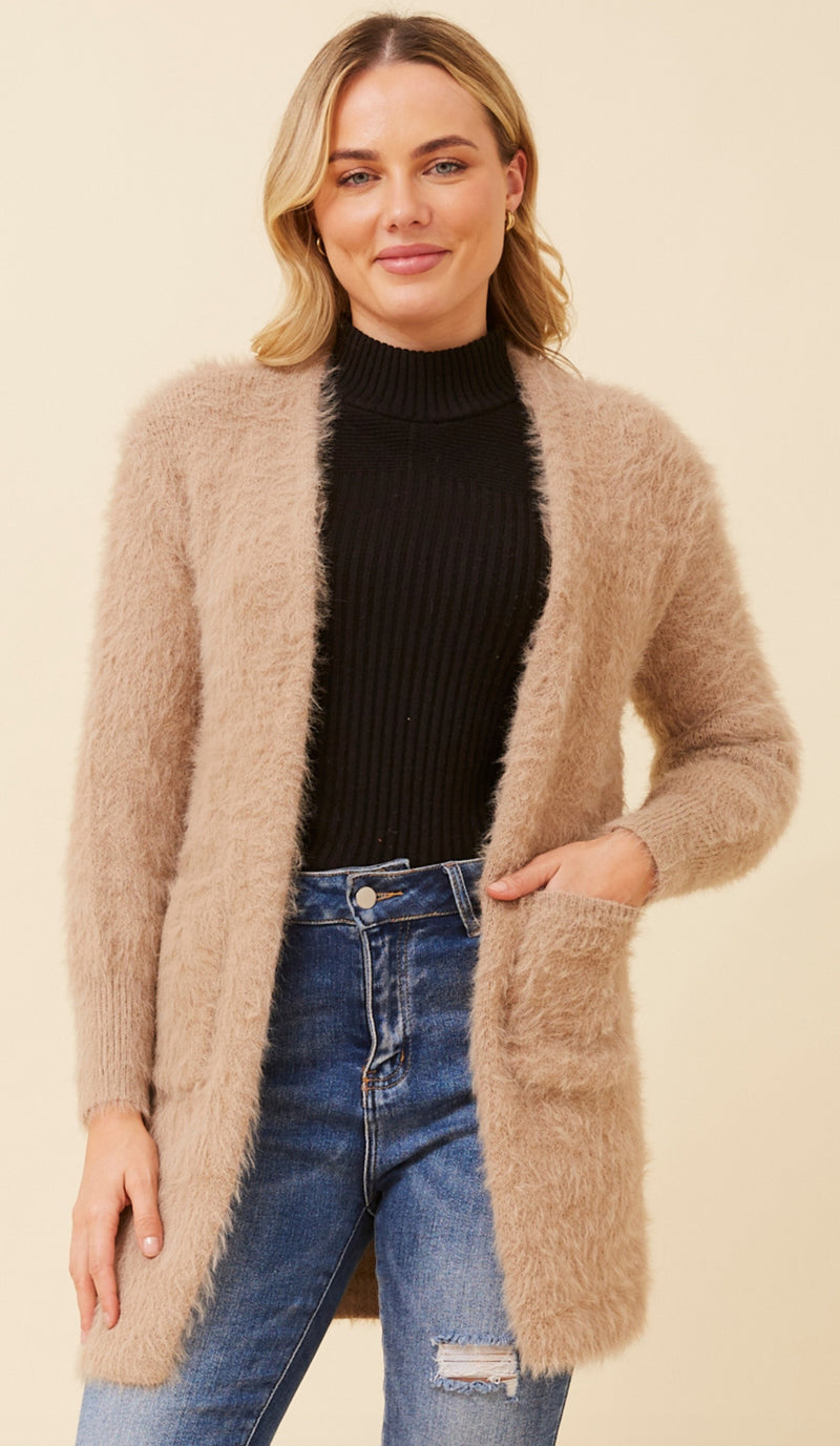 Lizzie Eyelash Knit Cardigan - Latte