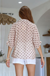 polka dot marbella gather sleeve detail button blouse 
- latte/chocolate