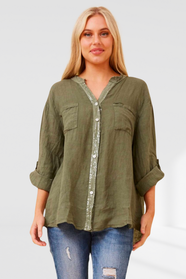 Sequin detail shirt - khaki