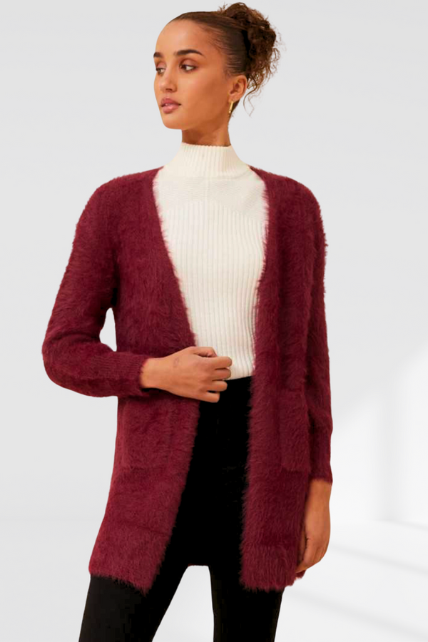 Lizzie Eyelash Knit Cardigan - Red Dhalia