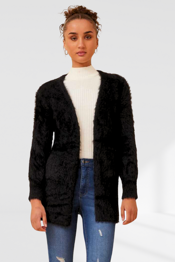 Lizzie Eyelash Knit Cardigan - Black