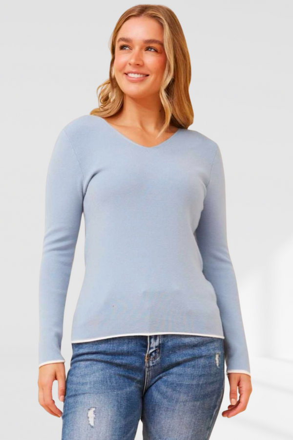 Felicity Knit - Sky Blue with white contrast