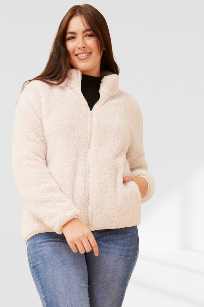 Taylee Zip Teddy Jacket - Ivory