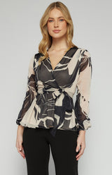 Dianna chiffon abstract print bubble sleeve top