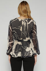 Dianna chiffon abstract print bubble sleeve top