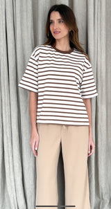 OVERSIZE STRIPE TEE - MOCHA