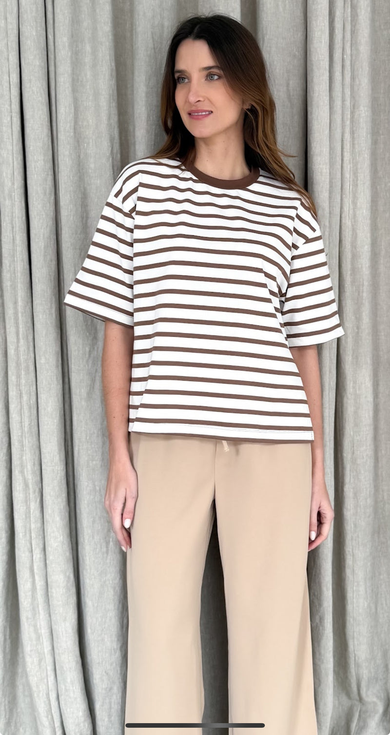 OVERSIZE STRIPE TEE - MOCHA