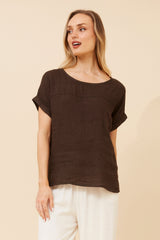 Lina linen top - chocolate