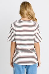 Relax Boxy Tee - Choc/White Stripes