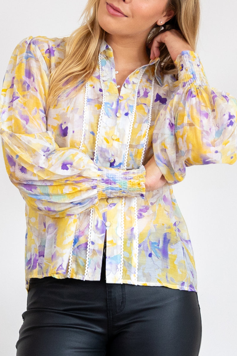 Citra Balloon Sleeve Top - Yellow Floral