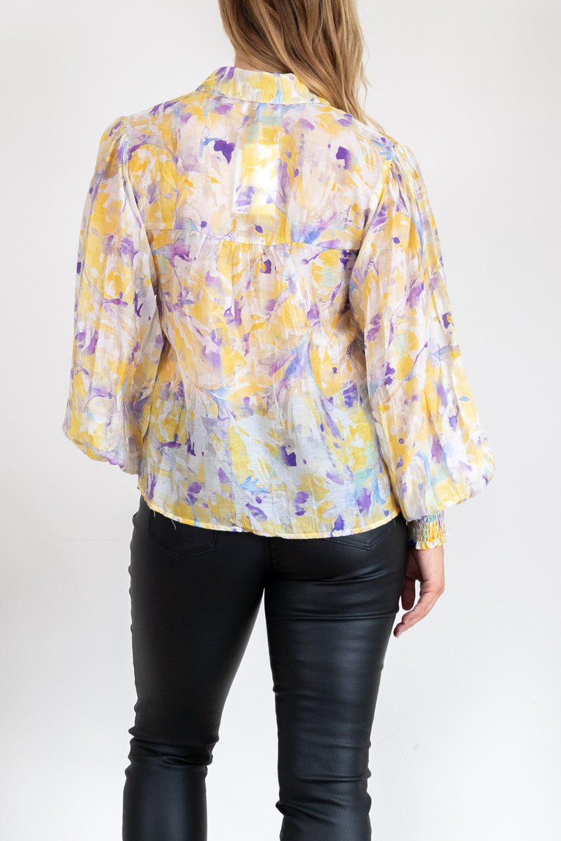 Citra Balloon Sleeve Top - Yellow Floral