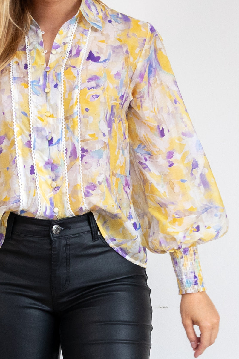 Citra Balloon Sleeve Top - Yellow Floral