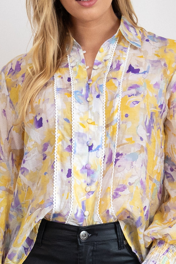 Citra Balloon Sleeve Top - Yellow Floral