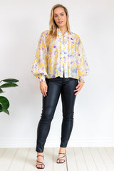 Citra Balloon Sleeve Top - Yellow Floral