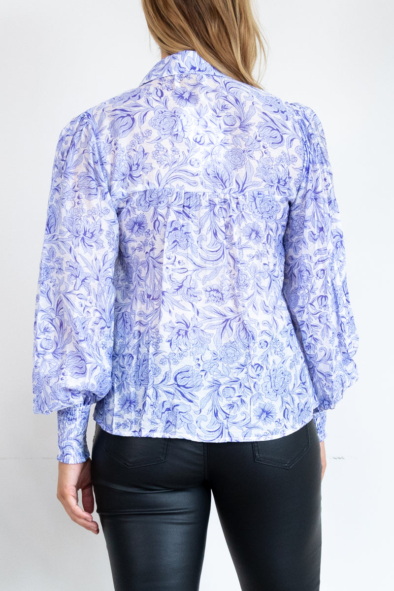 Citra Balloon Sleeve Top - Blue