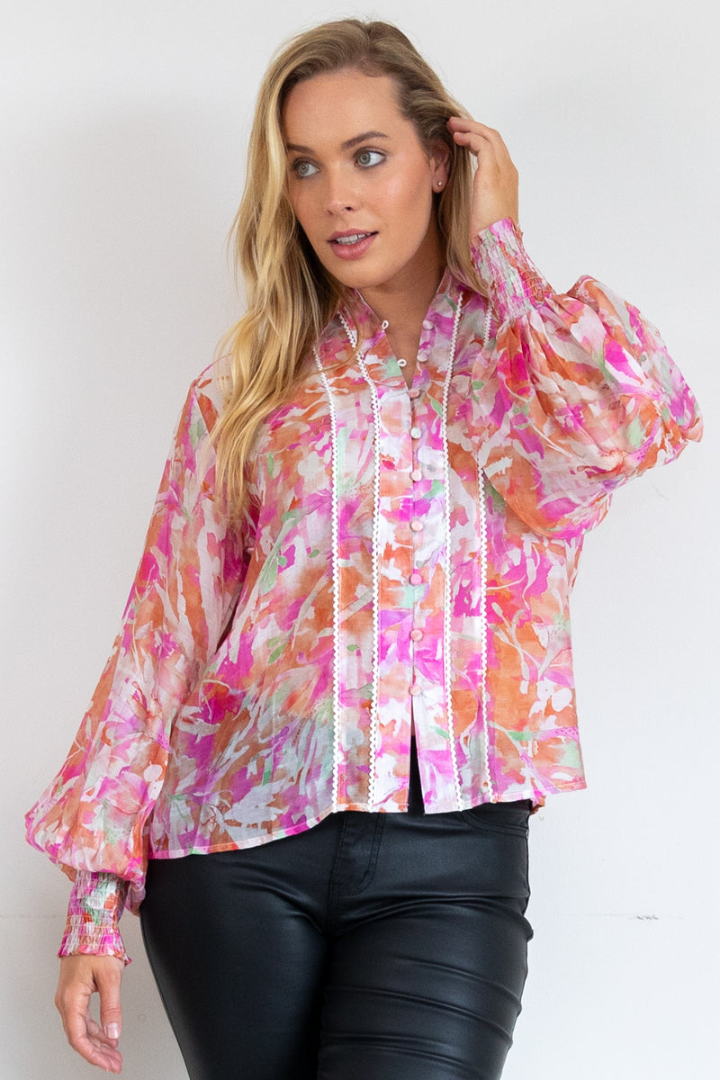 Citra Balloon Sleeve Top - pink