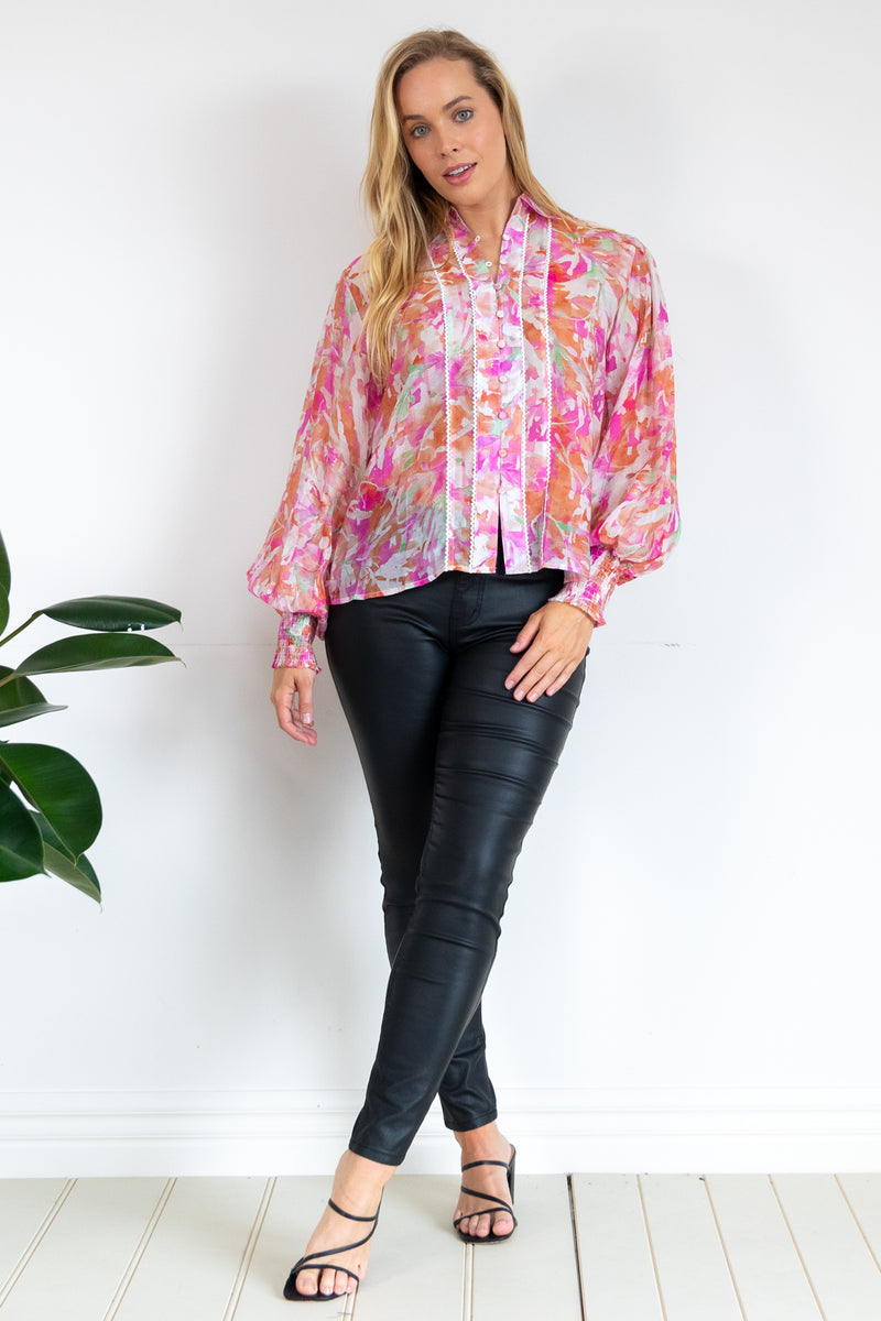 Citra Balloon Sleeve Top - pink
