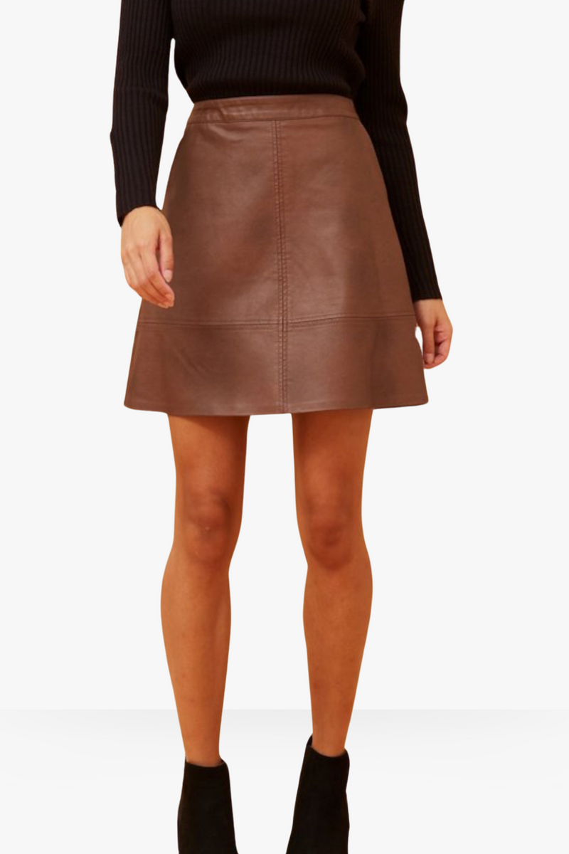 Luella Vegan Leather Skirt - Tan