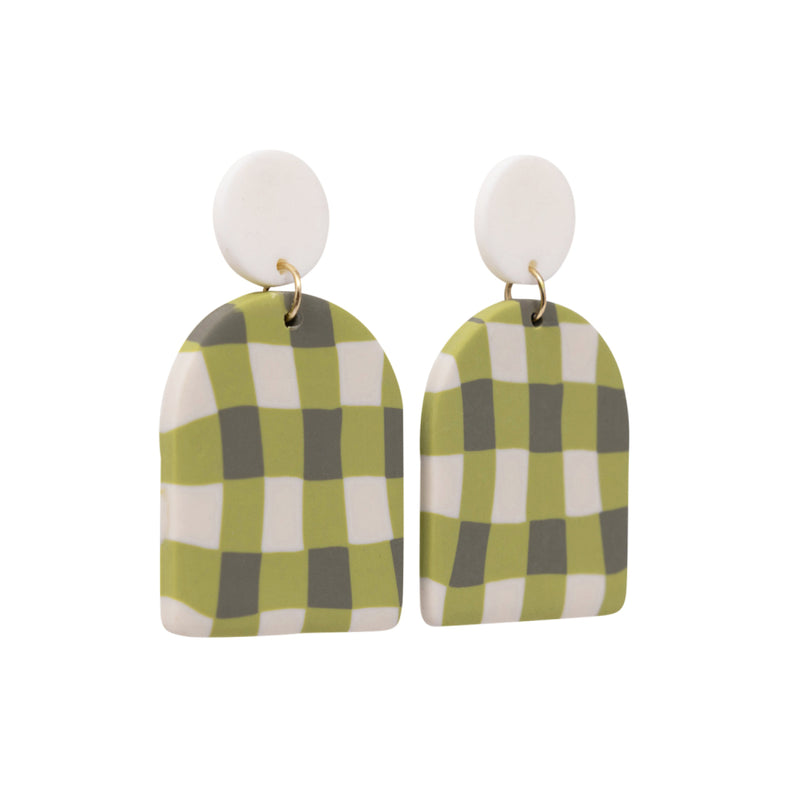 Green Gingham Earrings