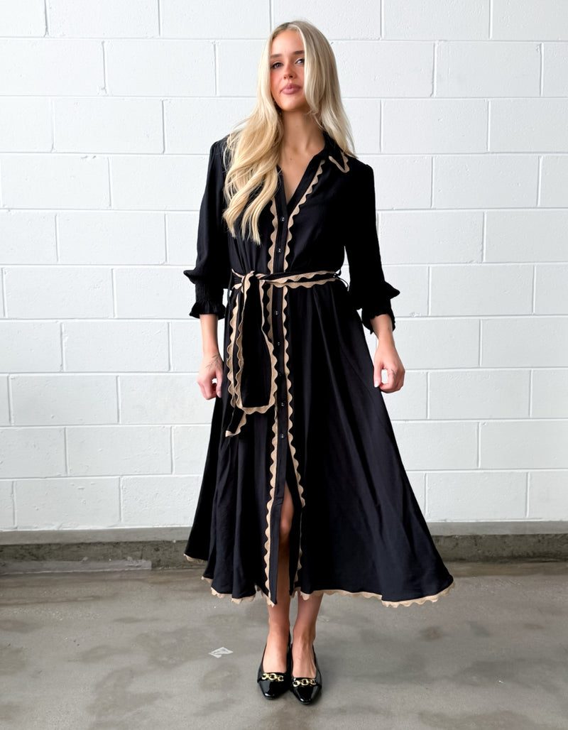 LACE TRIM GODET DRESS