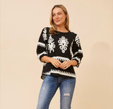 Border Print top- Black/white