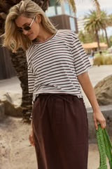 Relax Boxy Tee - Choc/White Stripes