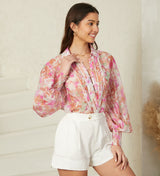 Citra Balloon Sleeve Top - pink