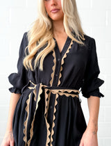 LACE TRIM GODET DRESS