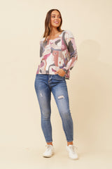 Lori knitted top - multi burgundy