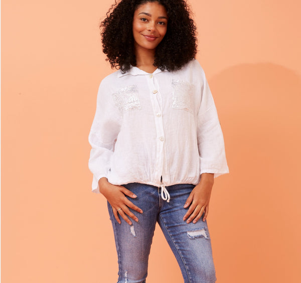 Sequin pocket shirt - white