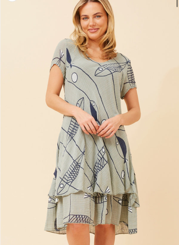 Sealife print dress - sage