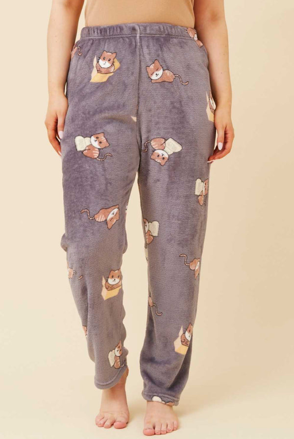 Plush teddy pants - cat print
