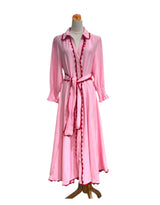 LACE TRIM GODET DRESS - PINK