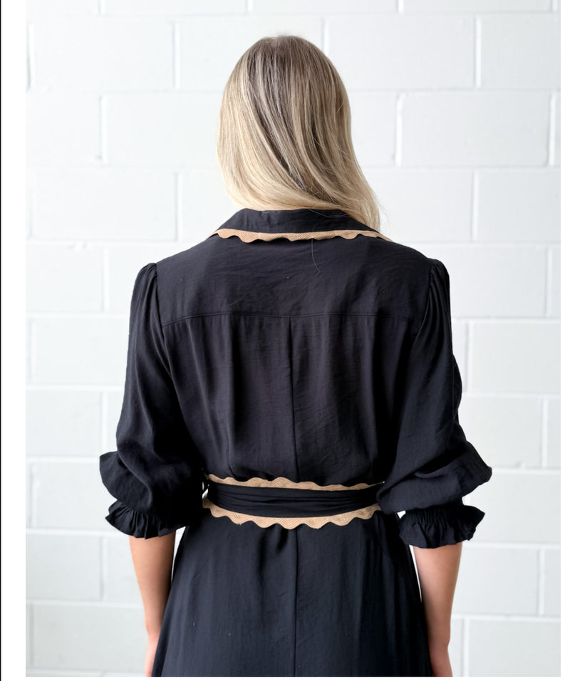 LACE TRIM GODET DRESS