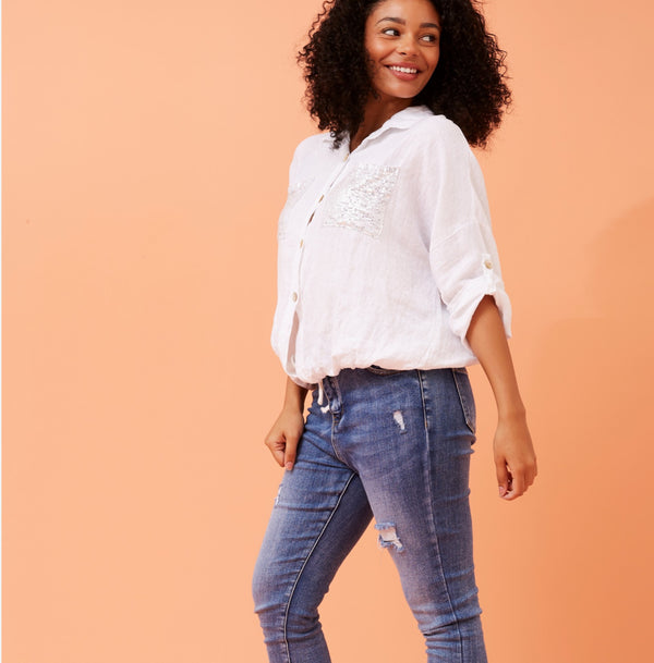 Sequin pocket shirt - white