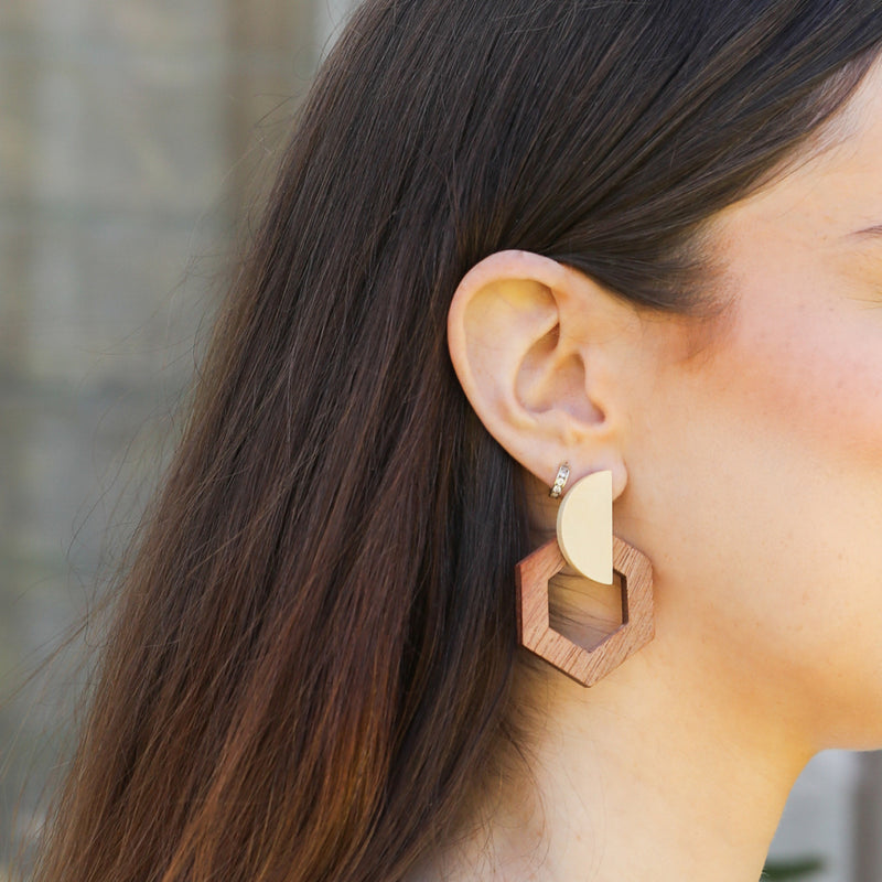 Kiki wooden hexagon earrings