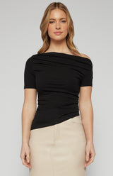 Two way wear jersey with asymmetric hem - black