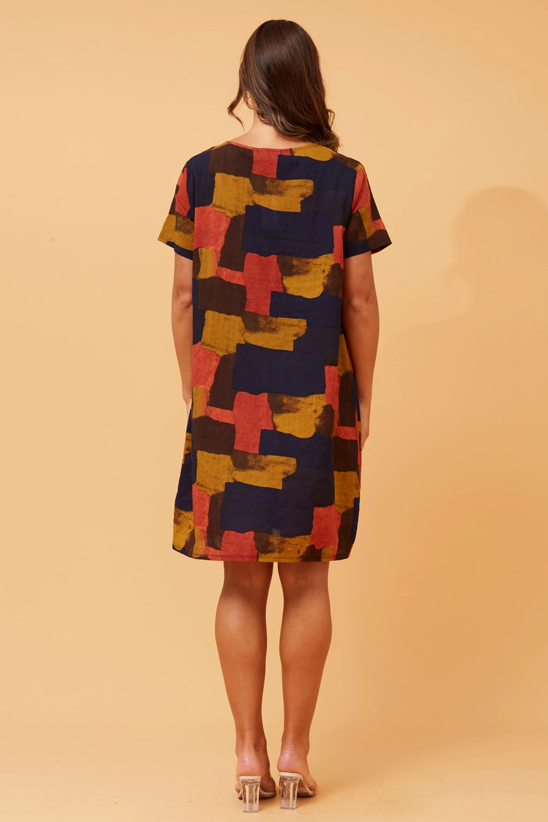Abstract print dress -Navy