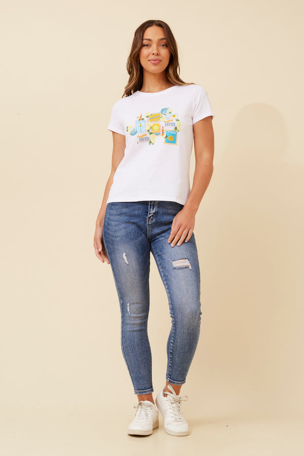 Amalfi print t-shirt- White/Multi