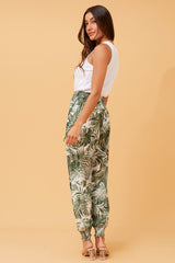 LEAF PRINT BOHO HAREM PANTS - GREEN