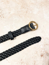 Emma Braided Round Buckle Belt - black