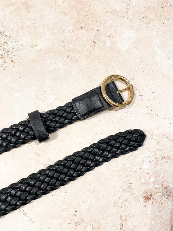 Emma Braided Round Buckle Belt - black